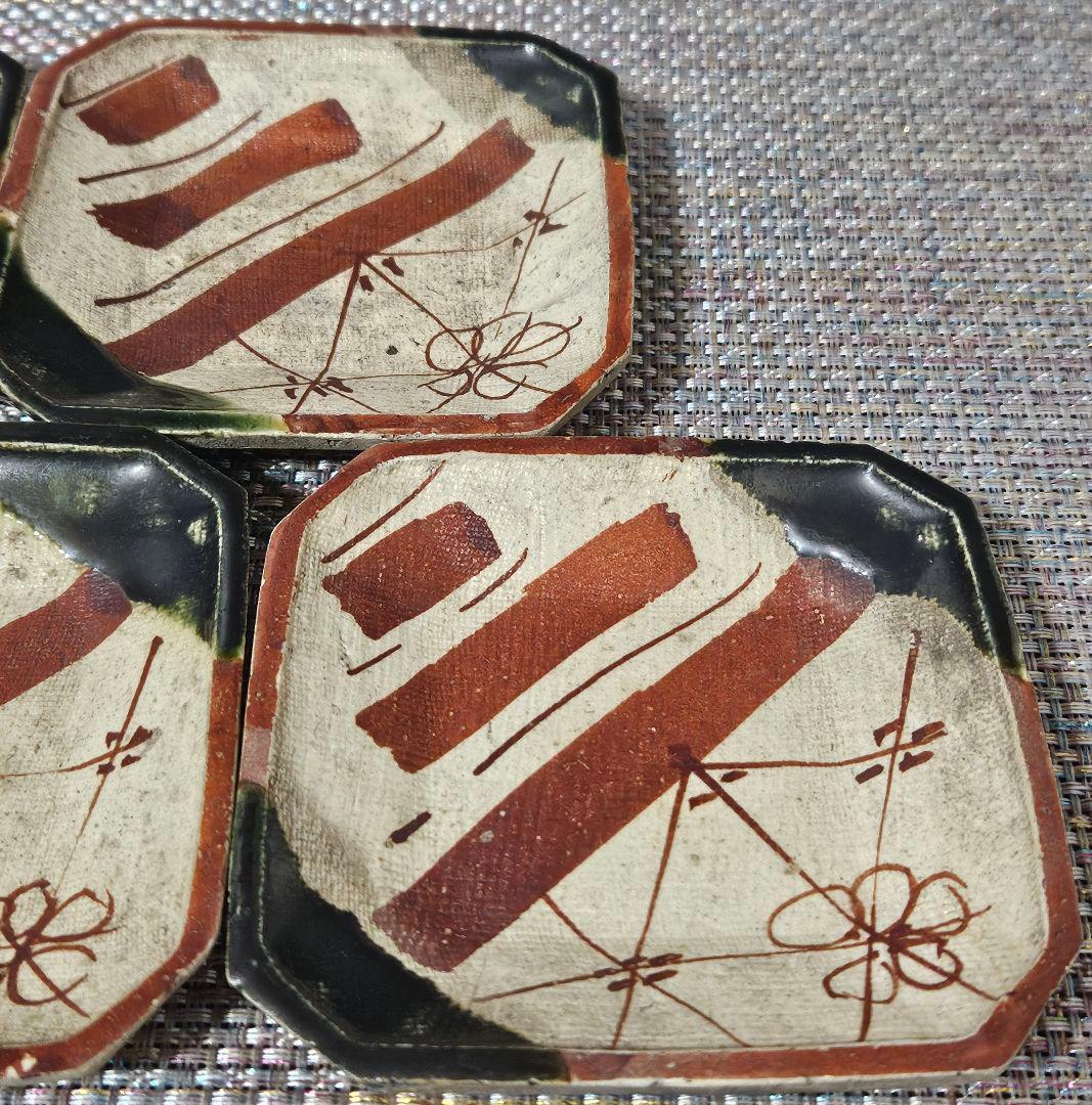 【本物保証❗】江戸時代　古織部　四方皿 手塩皿　菓子皿　5客揃い　茶道具　伝世箱