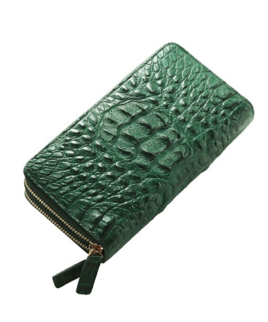 未使用品　カイマンクロコダイル一枚革　長財布 ロングウォレット　グリーン