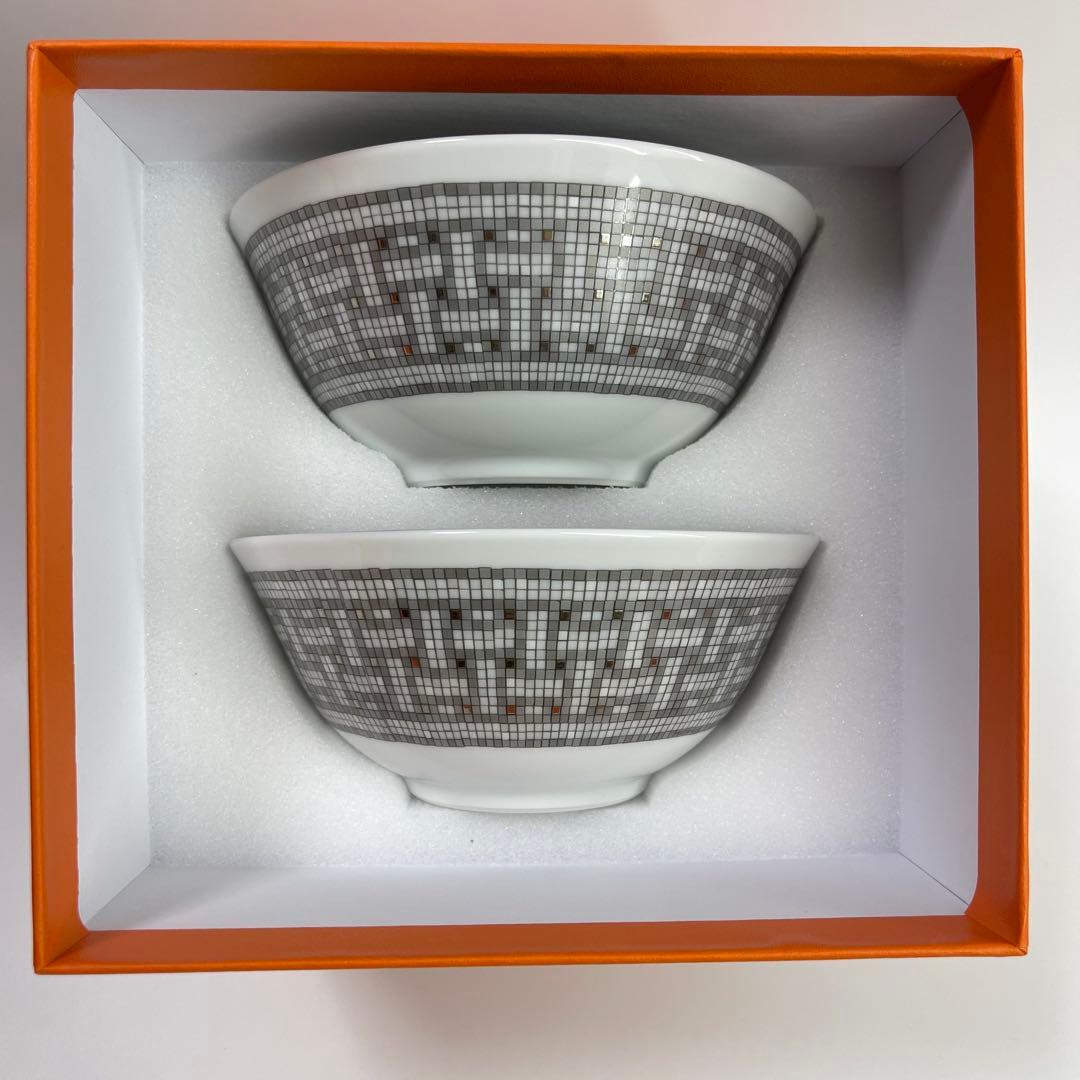 エルメス ライスボウル 〈モザイク 24〉 プラチナ 2客セット 新品未