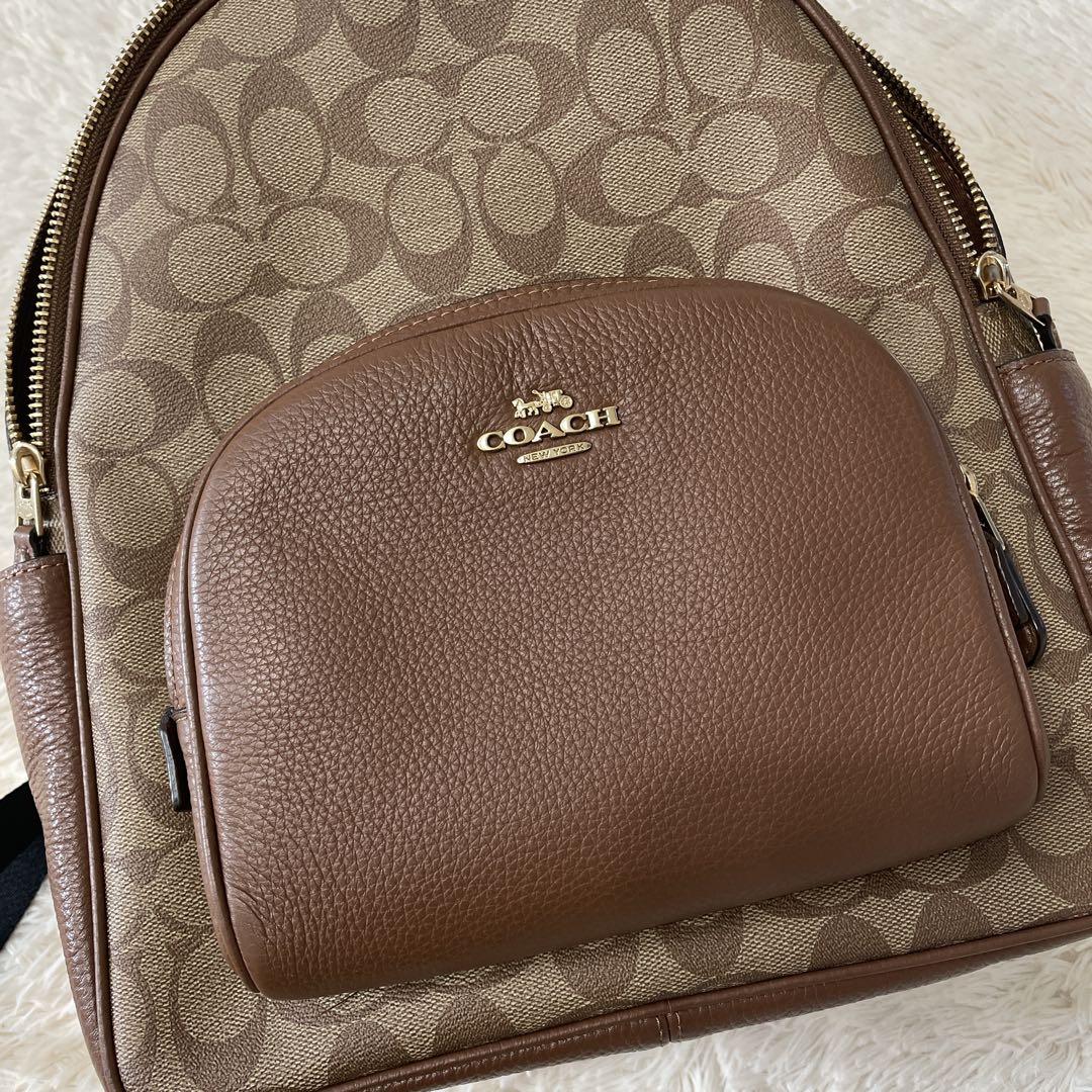COACH リュック ブラウン シグネチャー バックパック シボ革 PVC