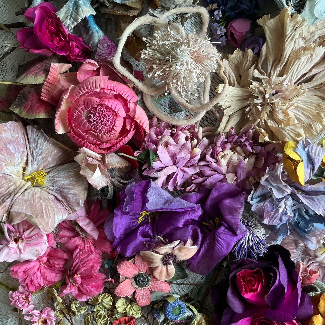 ２：フランスアンティーク　枯れた布花　パーツ　ブロカント　ハンドメイド素材