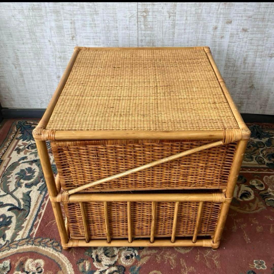 昭和レトロ ラタンチェスト 4段収納ラック 引き出しタンス 箪笥 ランドリー