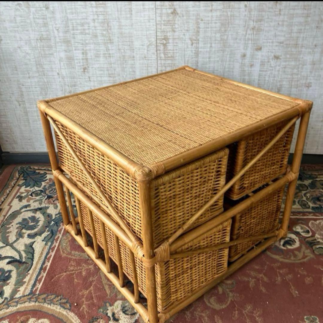 昭和レトロ ラタンチェスト 4段収納ラック 引き出しタンス 箪笥 ランドリー