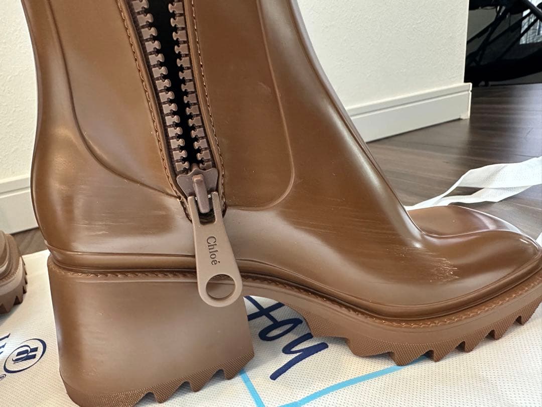 数回着用のみ♪ Chloe PVC キャンバスレインブーツ　ブラウン　晴雨兼用