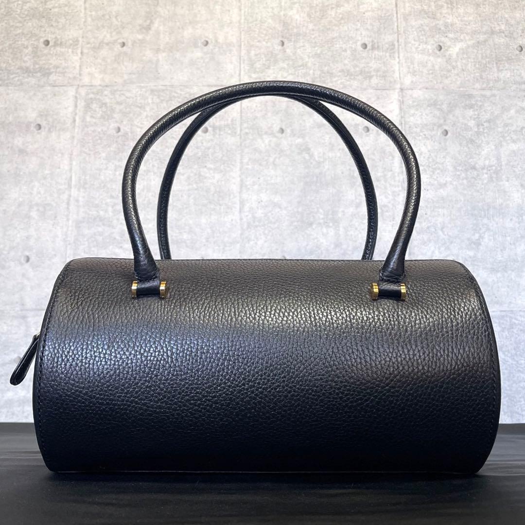 未使用級】WAKO 銀座和光 シボ革 ブラック ゴールド金具 ボストン