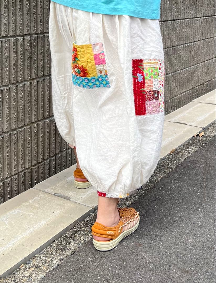 ちくちくもんぺパッチワーク桃色ドット