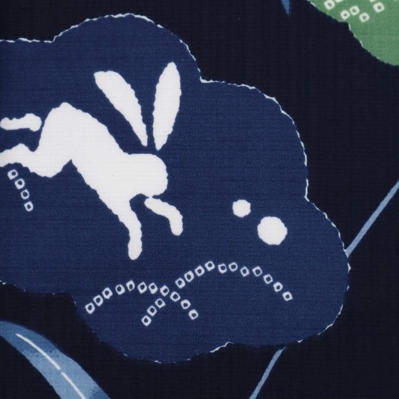 《洗える浴衣♪セオアルファ◆雲文に飛びうさぎ■夏着物■紺色◆化繊◆UA5-42》