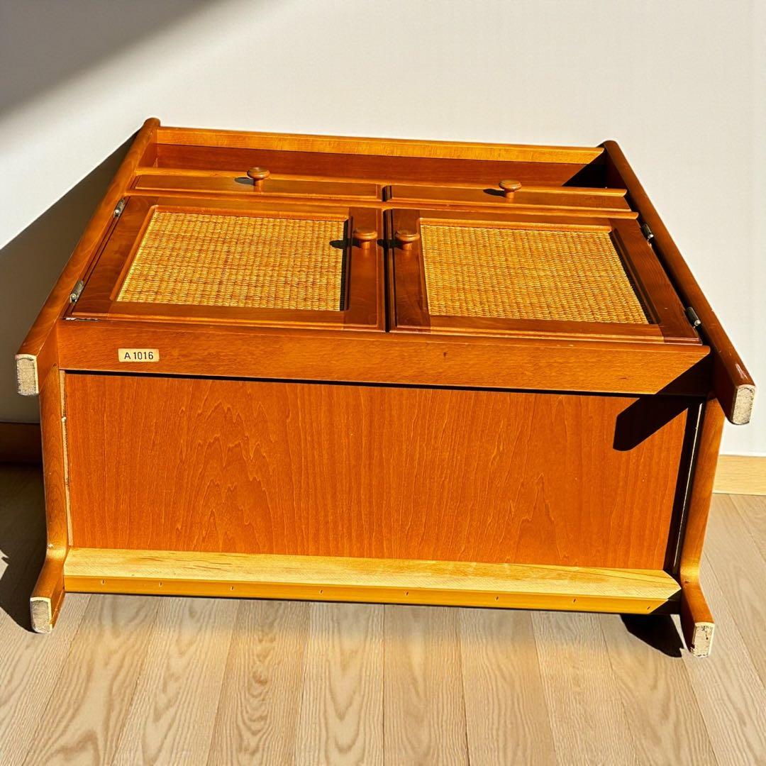 良品✨昭和レトロ✨オールド カリモク ラタン 電話台 FAX台 ヴィンテージ家具