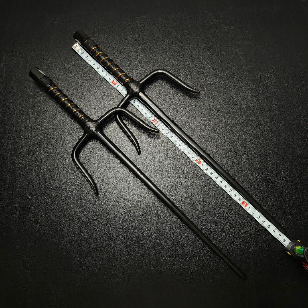 武具　十手　48CM　2本セット　黒メッキ釵　琉球古武術　鉄製　古武道　刀剣美術
