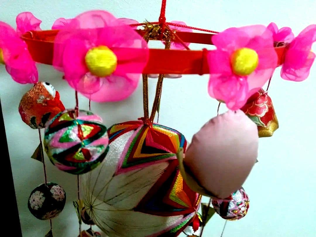 豪華吊るし雛、全長125ｃｍ、7連、台付