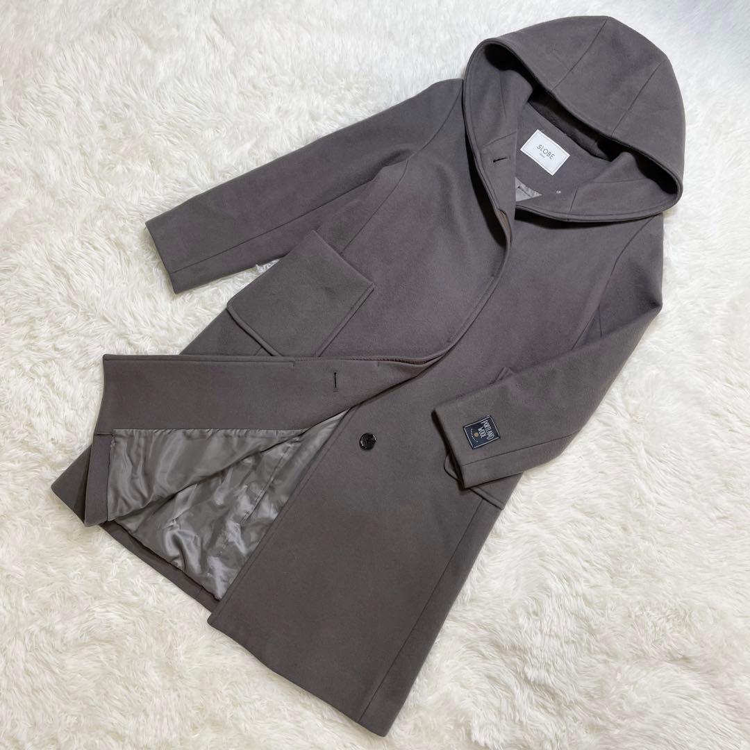 スローブイエナ ロングコート ポートランドウール フード グレー 38