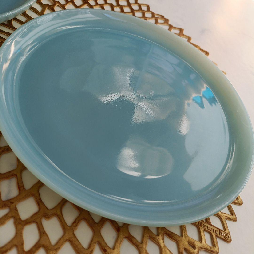 美品❁ファイヤーキング ターコイズブルー ディナープレート 9インチ 8枚セット