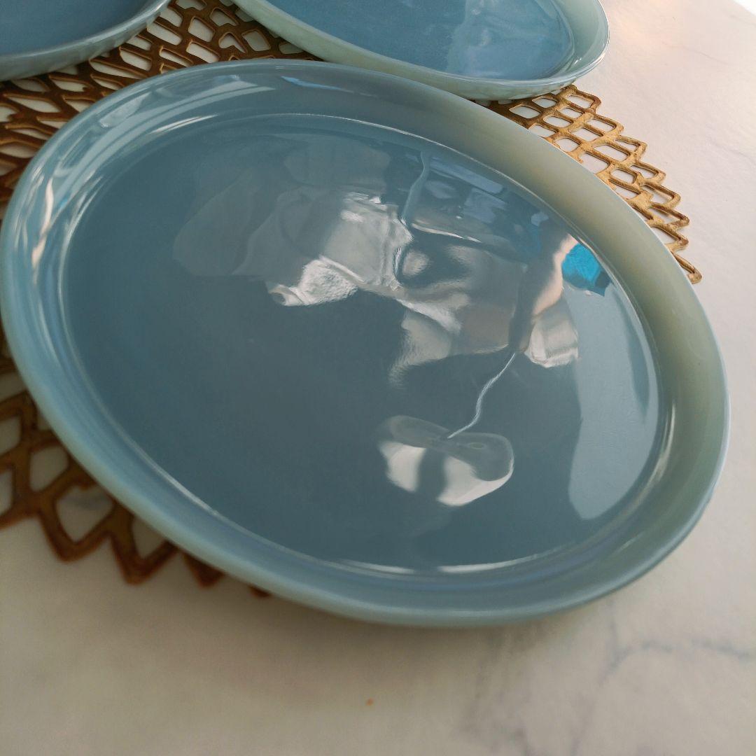 美品❁ファイヤーキング ターコイズブルー ディナープレート 9インチ 8枚セット