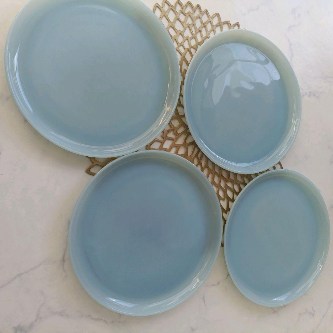 美品❁ファイヤーキング ターコイズブルー ディナープレート 9インチ 8枚セット