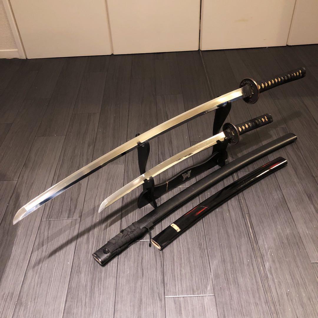 高級模造刀　高級居合刀　太刀　大小セット　本研波刃　亜鉛合金　地肌