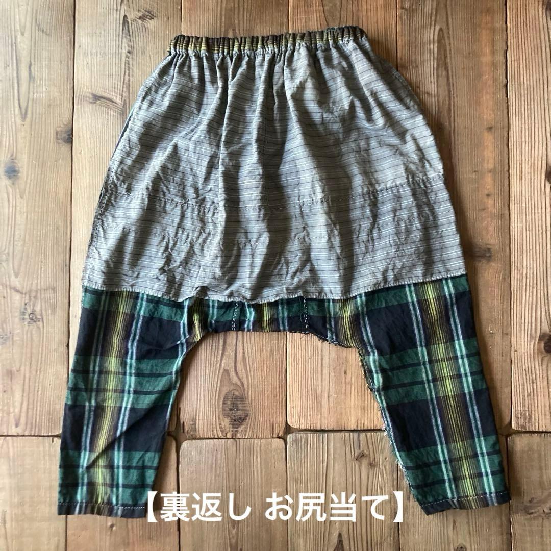 昭和レトロ 古布 布団皮 格子柄 ピエロもんぺ サルエル モンキーパンツ