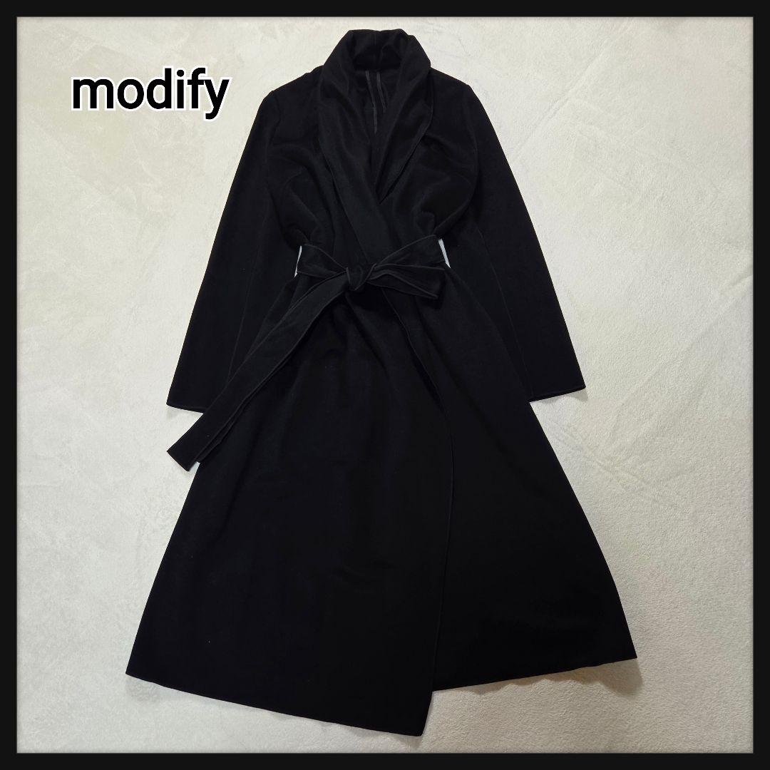 [美品]modify ガウンコート カシミヤ100% ベルト付き ショールカラー