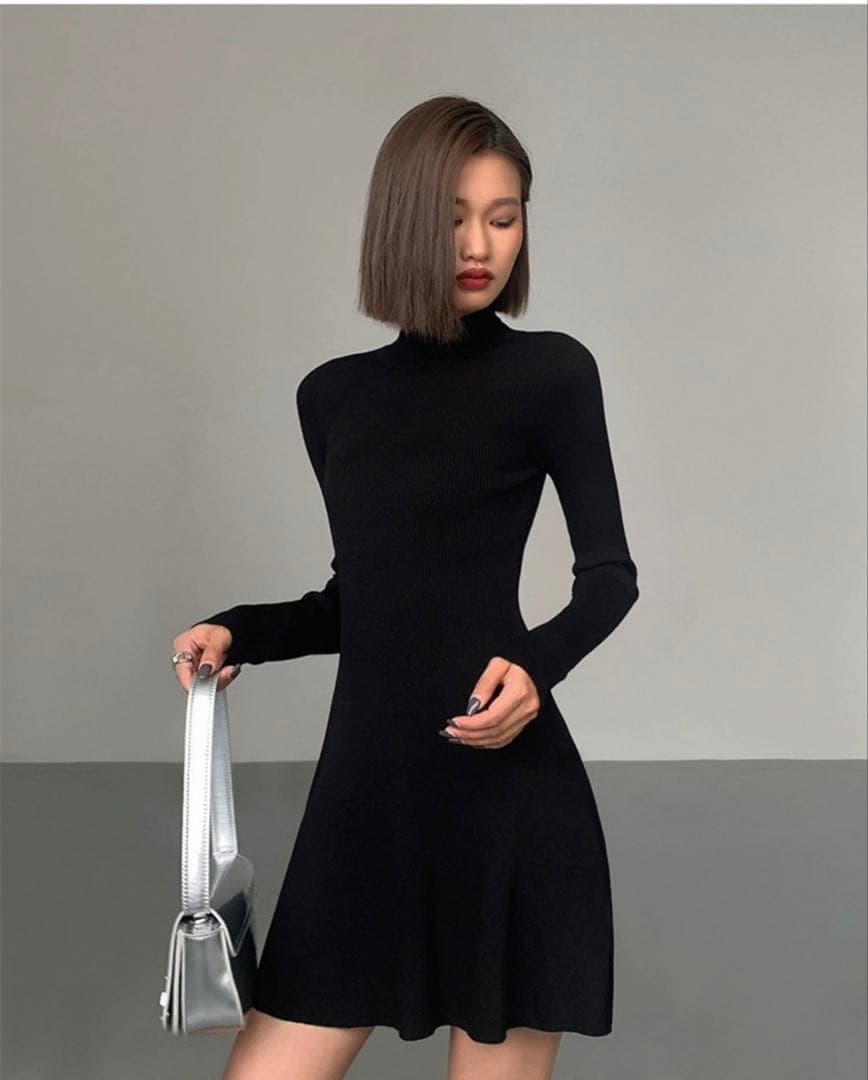 春コーデ❤️タイトミニワンピース　ニットロングスリーブドレス　清楚セクシー