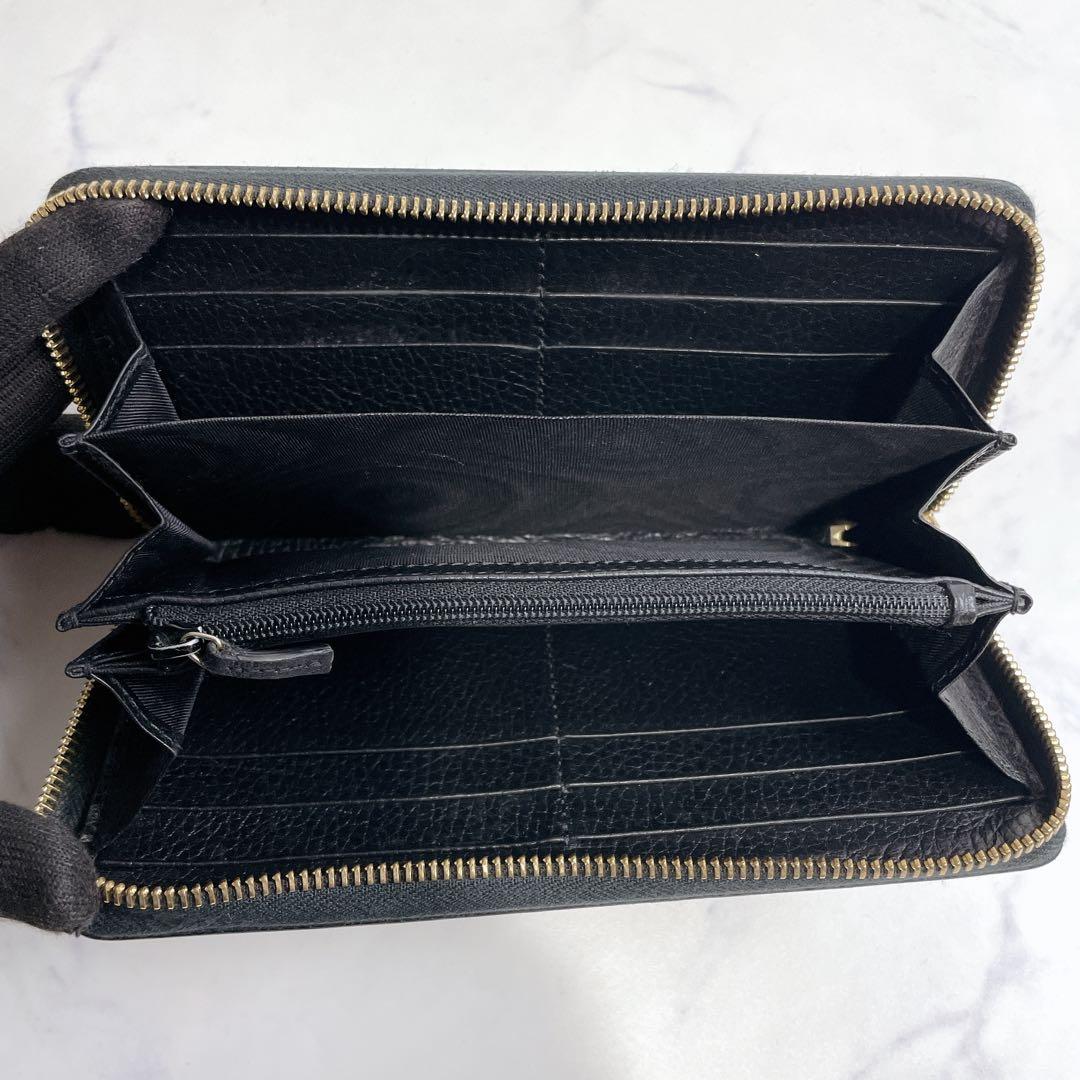 極美品✨GUCCI ラウンドファスナー GGマーモント レザー シボ革 ブラック
