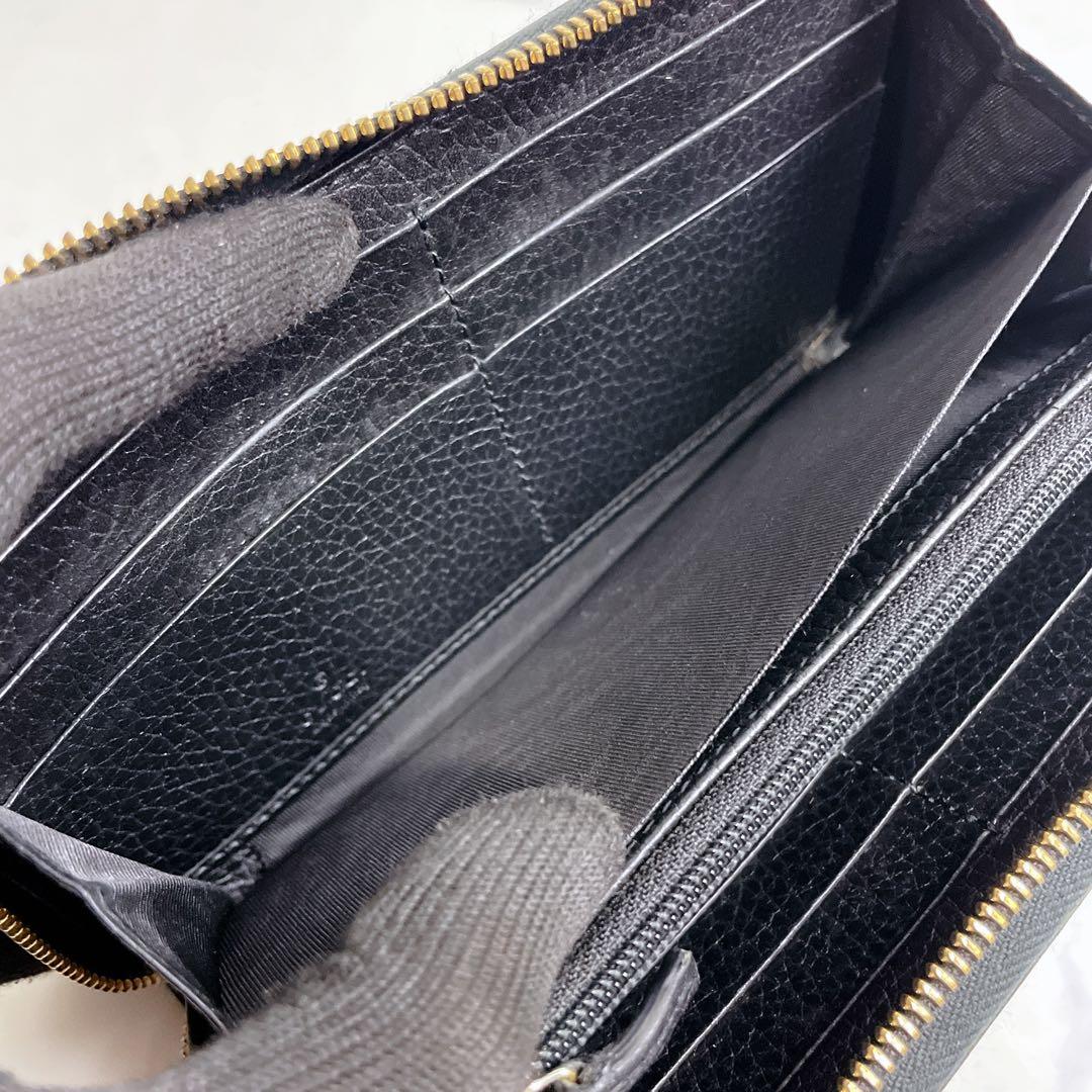 極美品✨GUCCI ラウンドファスナー GGマーモント レザー シボ革 ブラック