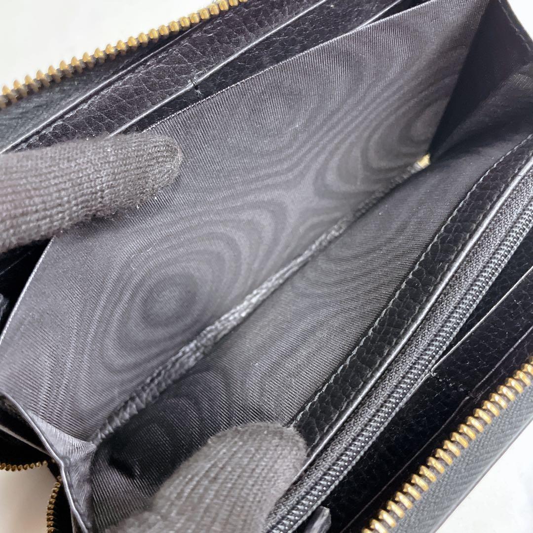 極美品✨GUCCI ラウンドファスナー GGマーモント レザー シボ革 ブラック