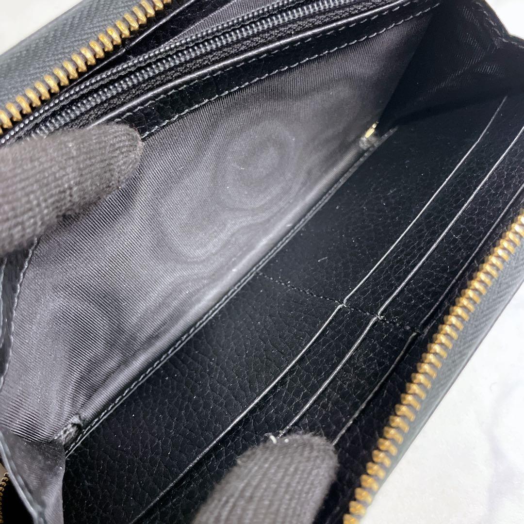 極美品✨GUCCI ラウンドファスナー GGマーモント レザー シボ革 ブラック