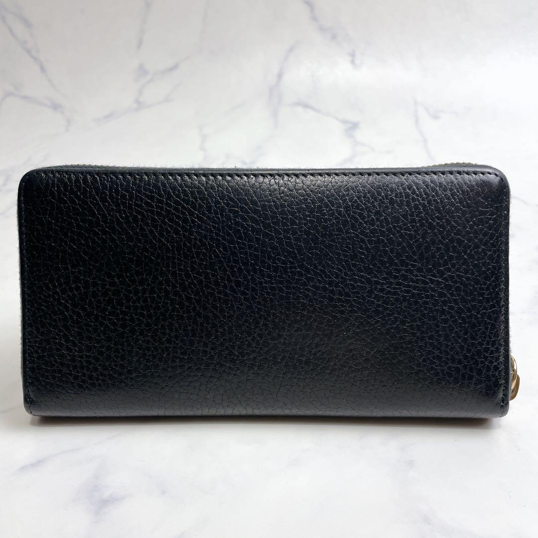 極美品✨GUCCI ラウンドファスナー GGマーモント レザー シボ革 ブラック