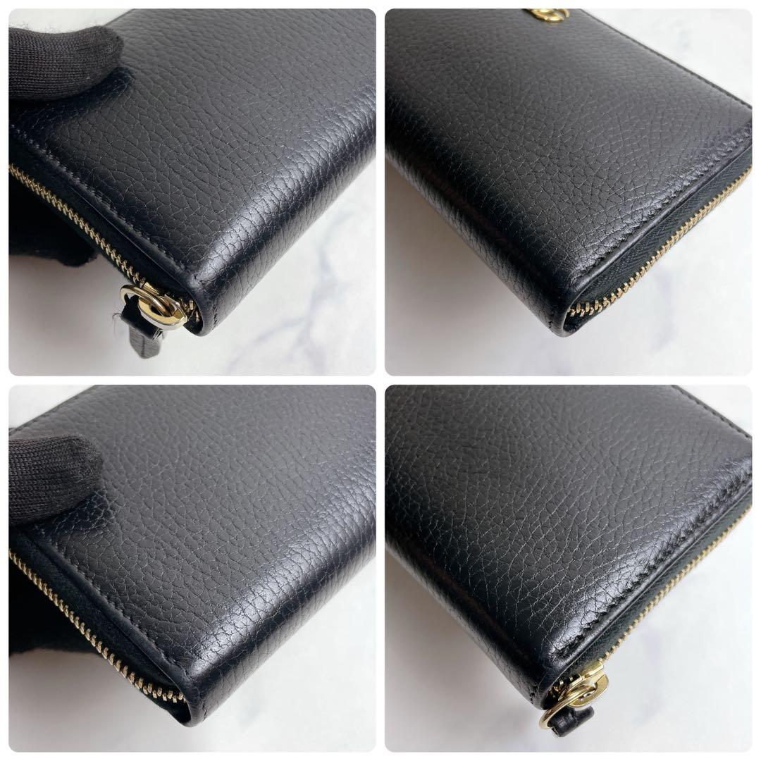 極美品✨GUCCI ラウンドファスナー GGマーモント レザー シボ革 ブラック