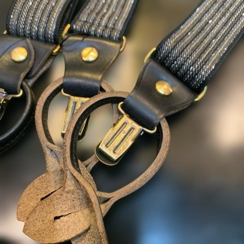 新品　アートブラウン　クロムエクセルレザー　サスペンダー　杢黒　黒