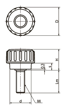 KDM-16-M5-10｜ディンプルノブ D 16 M(並目)ねじの呼び M5 ピッチ 0.8
