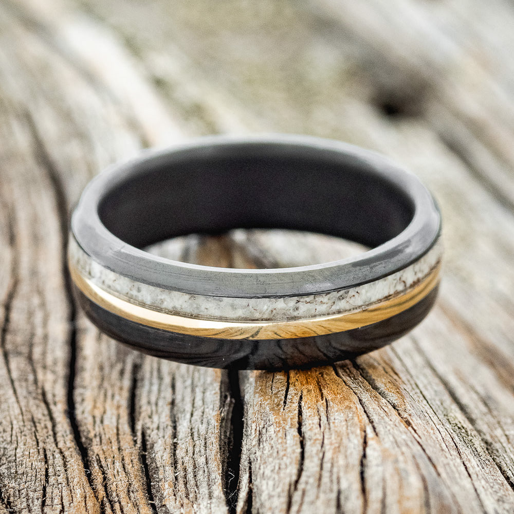 TANNER - Matching Set of Antler & 14K Gold Wedding Rings