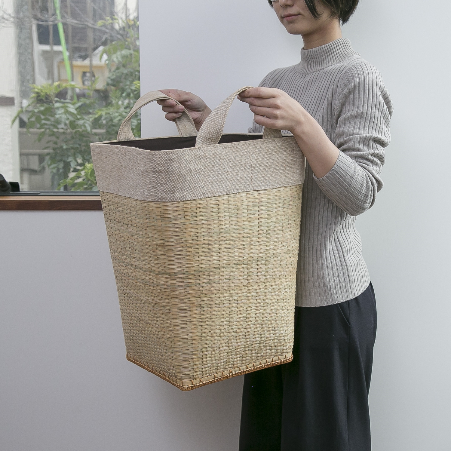 COTAN/竹 ランドリーボックス L -目隠しできる、天然素材のランドリー