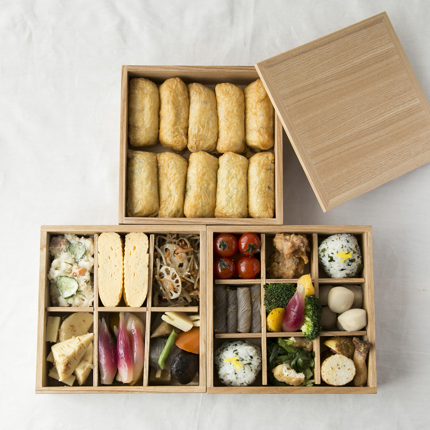 松屋漆器店/ナチュラル 6寸 三段重 -水分が染みにくく盛り付けしやすい