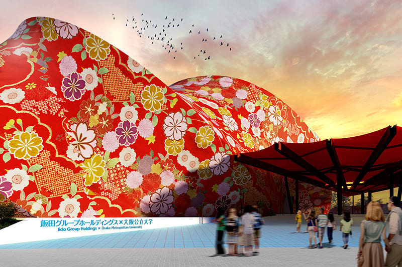 The expo pavilion with a Nishijin brocade exterior - Sustainable
