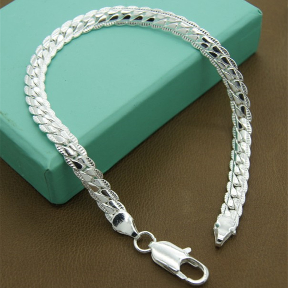 The 925 Sterling Silver Bracelet Unisex 5MM Flat Snake Chain