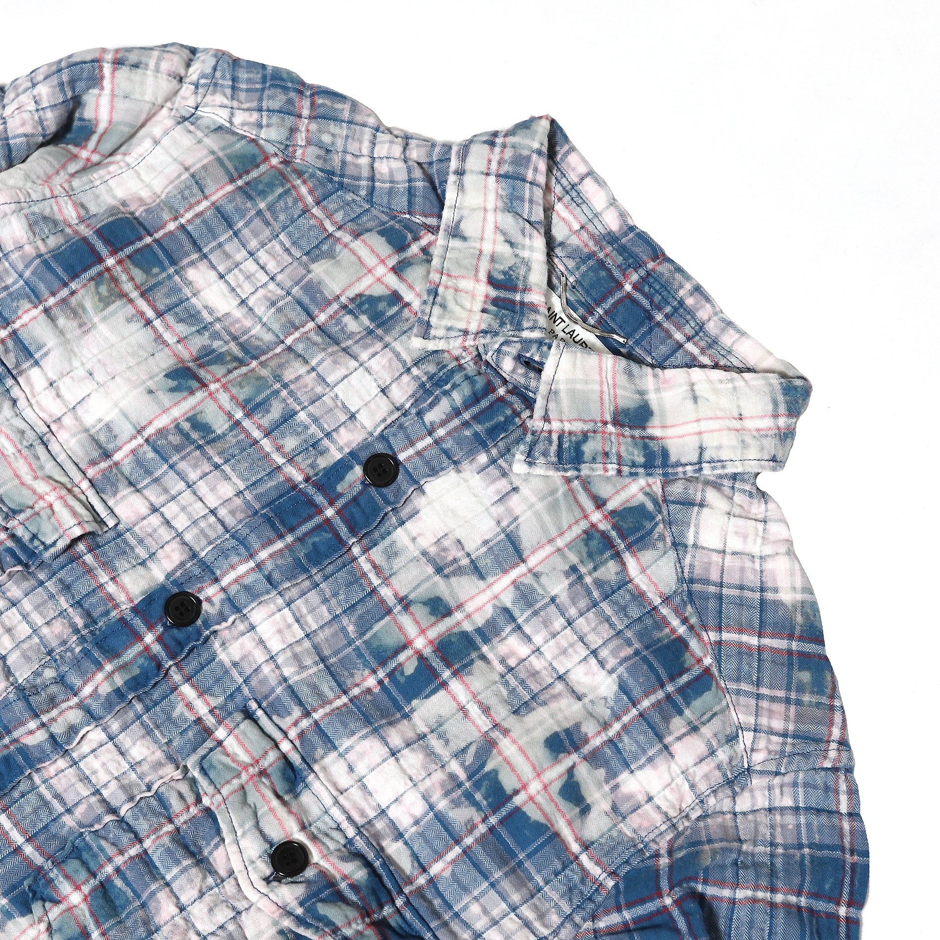 Saint Laurent SS16 Surf Sound Blue Bleached Raw Hem Flannel