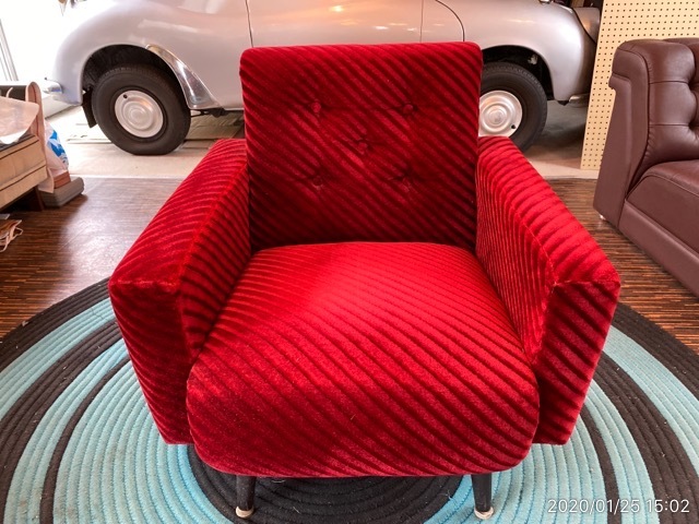 赤 1人掛けソファ コーデュロイ生地 昭和レトロ アンティーク 2脚有り