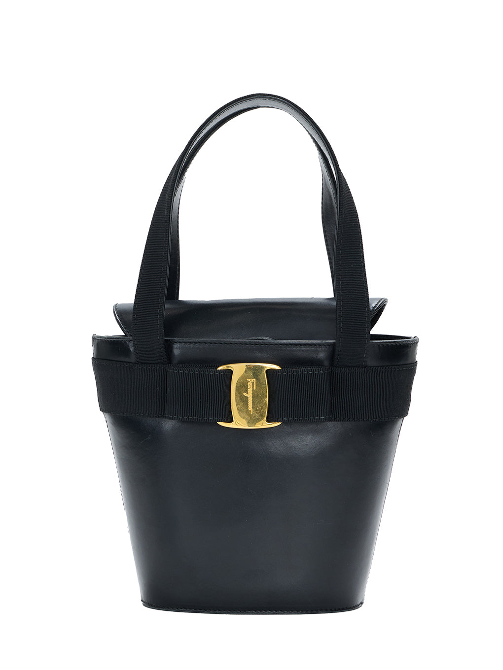 フェラガモ バケツ型 ハンドバッグ ブラックレザー