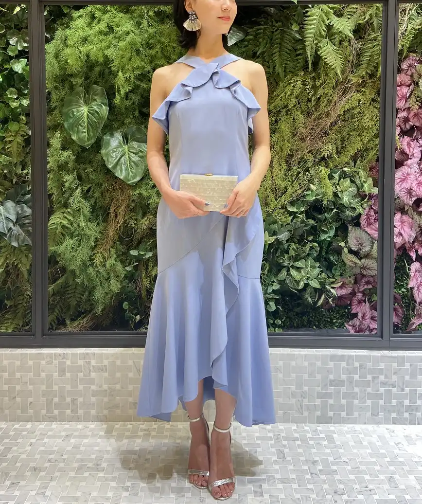 アメリカンスリーブフリルマーメイドロングテールミディアムドレス