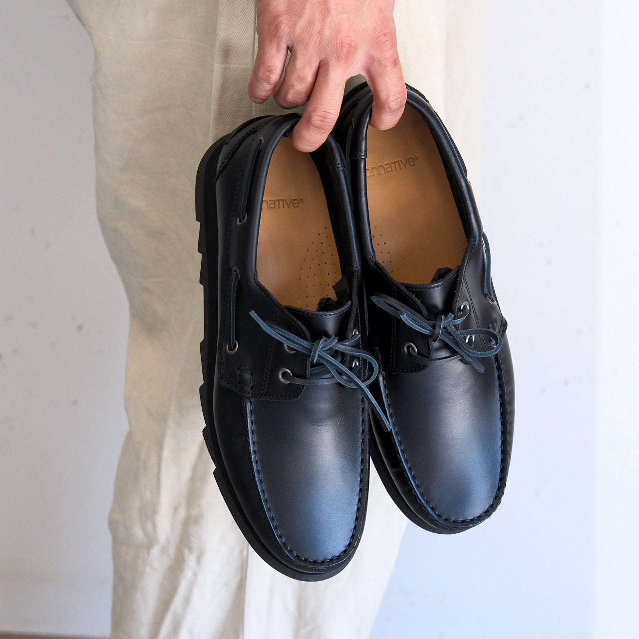 nonnative - OFFICER DECK SHOES COW LEATHER - BLACK – anemoscope