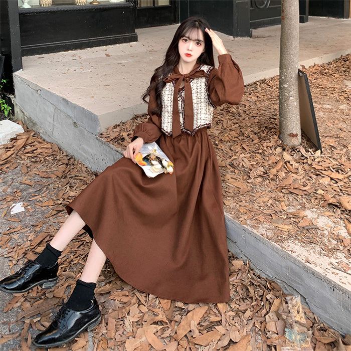 大きいサイズ レディース｜クラシカルリボンベスト付きワンピース(L/LL