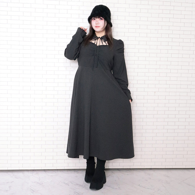大きいサイズ レディース｜フロントオープン長袖ワンピース（3L/4L/5L