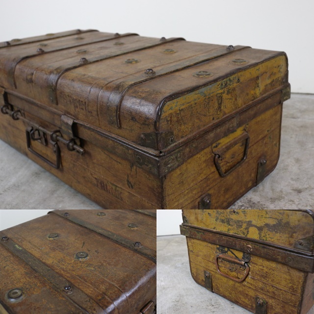スチールトランク 収納ボックス アンティーク イギリス製 す107-1
