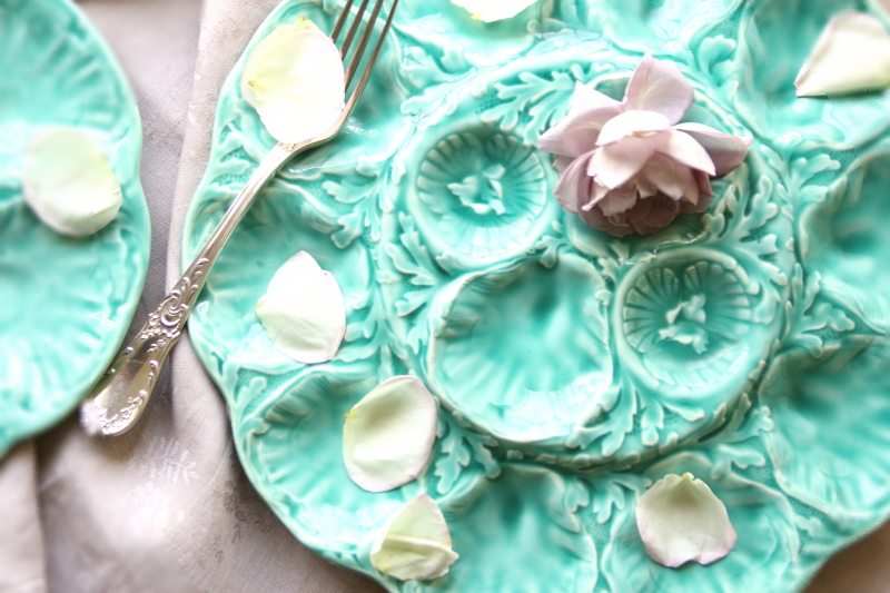 アンティークオイスタープレート 牡蠣皿 マジョリカ焼き ジアンGIEN