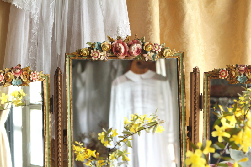 アンティークバーボラミラー 薔薇 三面鏡 イギリス アンティークス