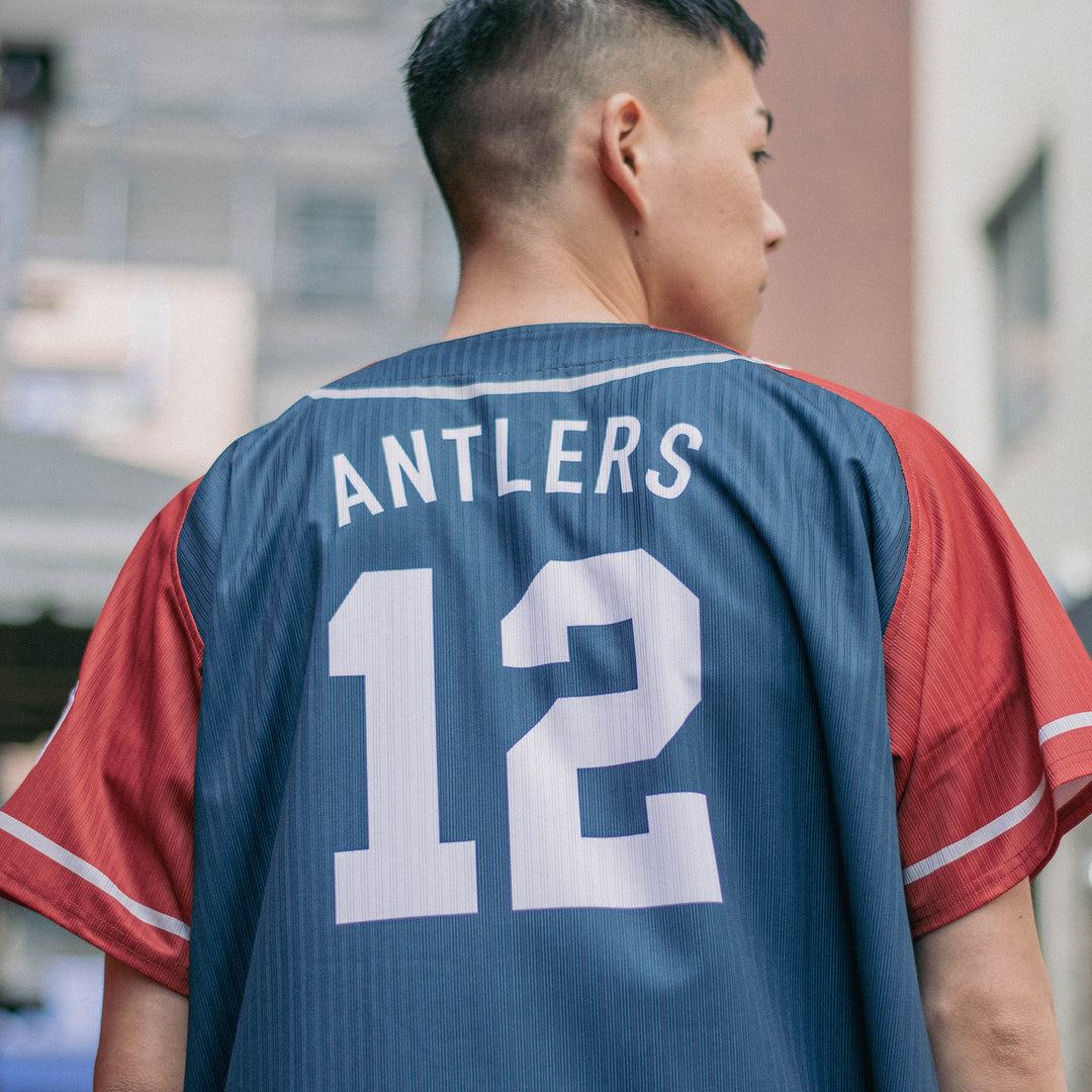 鹿島国立】ラグランベースボールシャツ（ネイビー×レッド）全8種