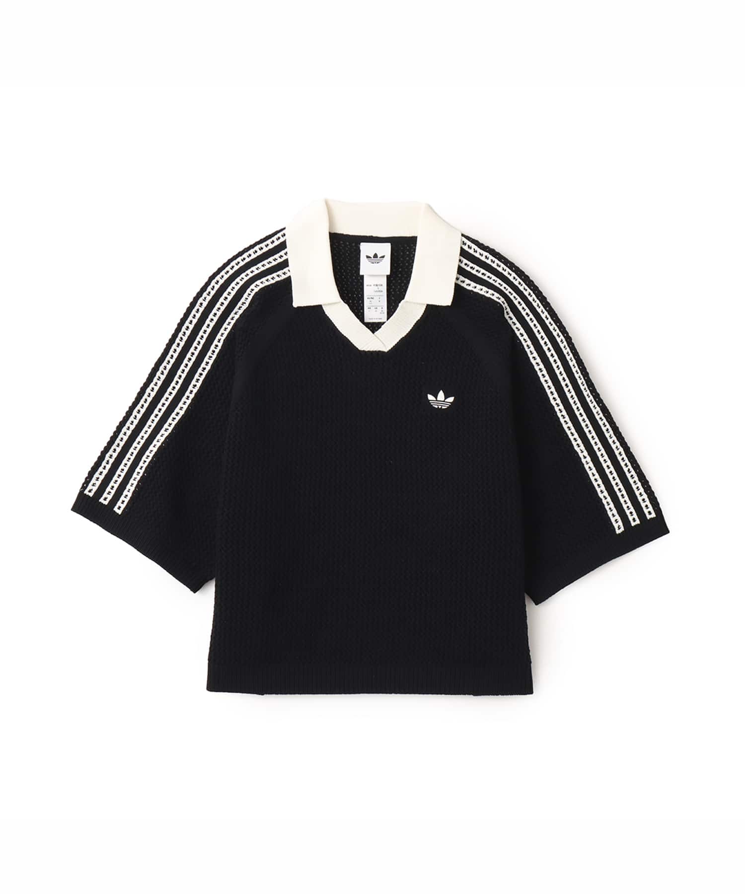 adidas KNITTED CROCHET POLO ブラック（アディダス ニット クロッシュ