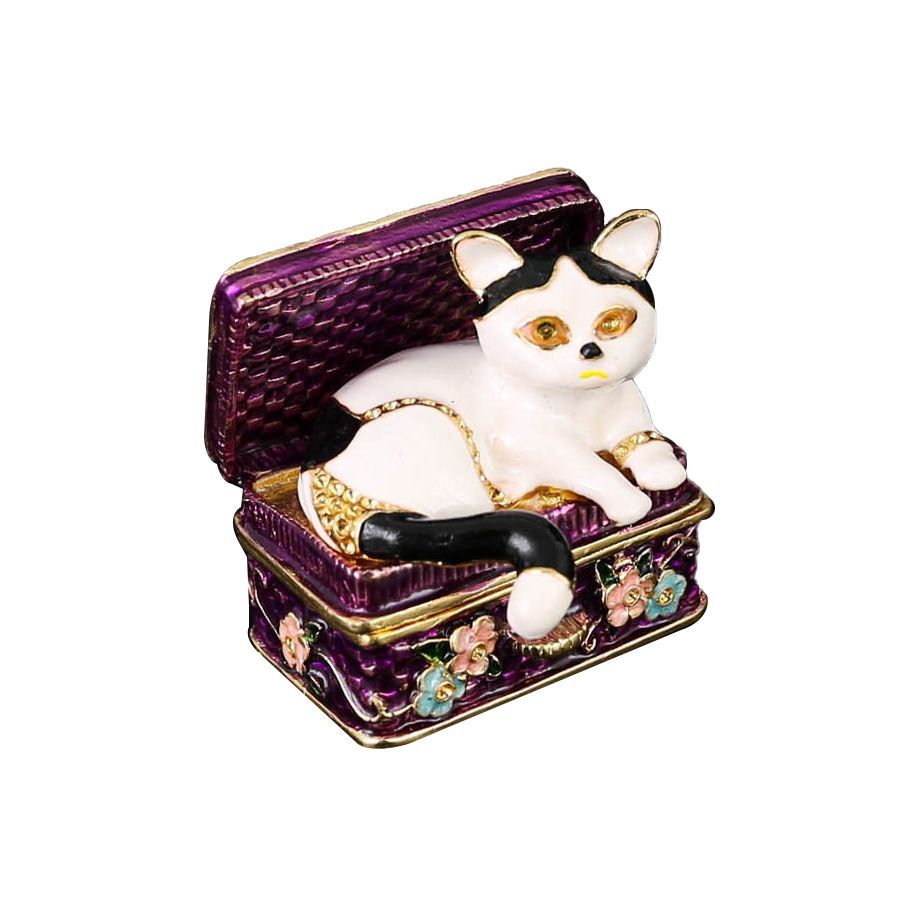 新品未使用 アンティーク箱型猫柄ジュエリーボックス 可愛い精巧小巧な