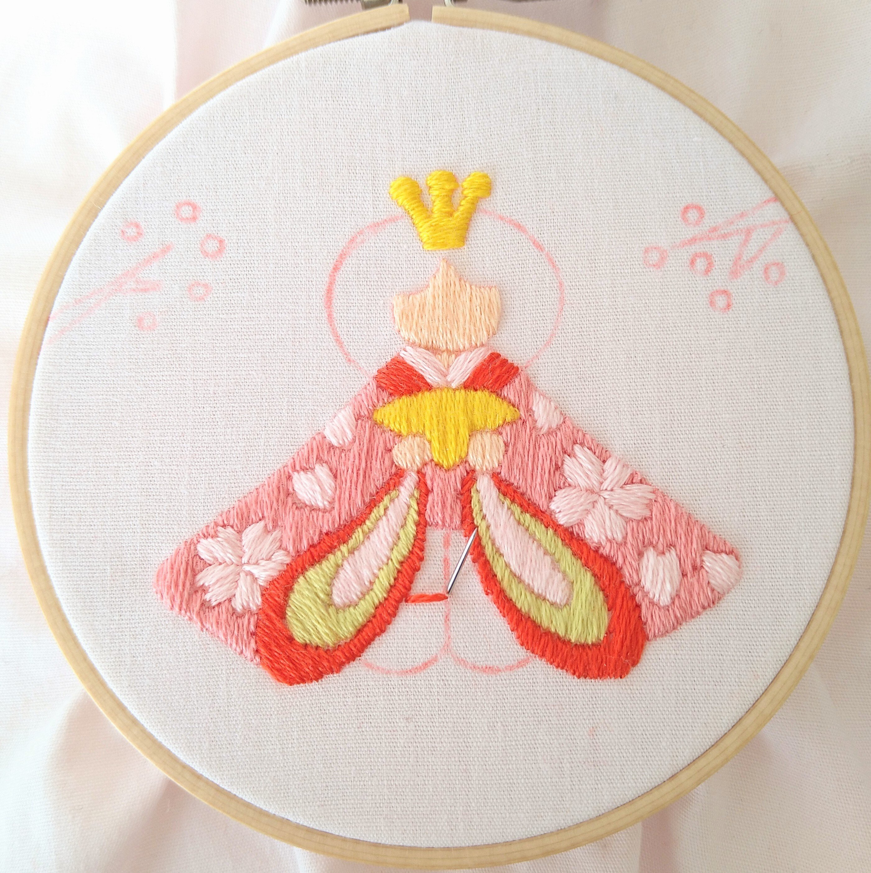 ひなまつりの刺繍枠キットを作ろう🌸 ステップ17 〜袴の刺繍2
