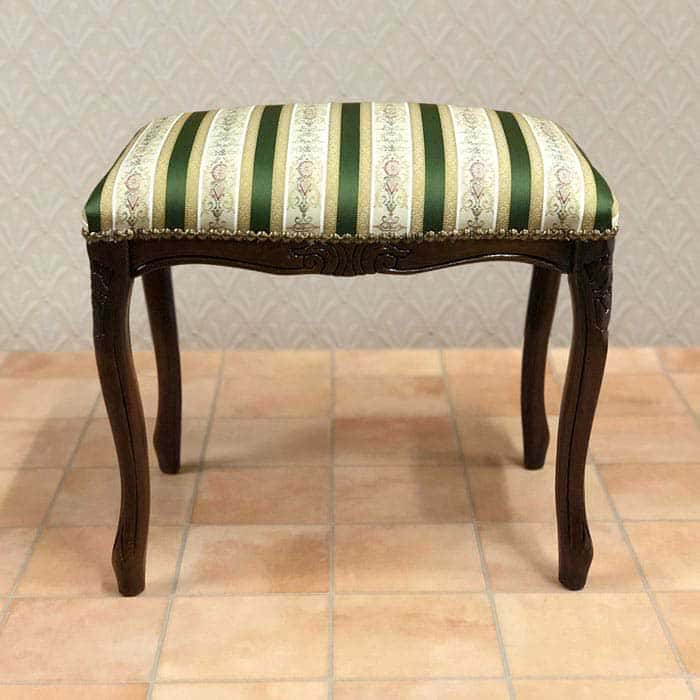 イタリア製猫脚スツール ストライプ (茶枠)【グリーン/ピンク/レッド